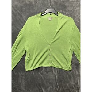 J.Jill Cardigan Woman's Sz XL Green Linen Blend Cottagecore Cropped 3/4 Sleeves